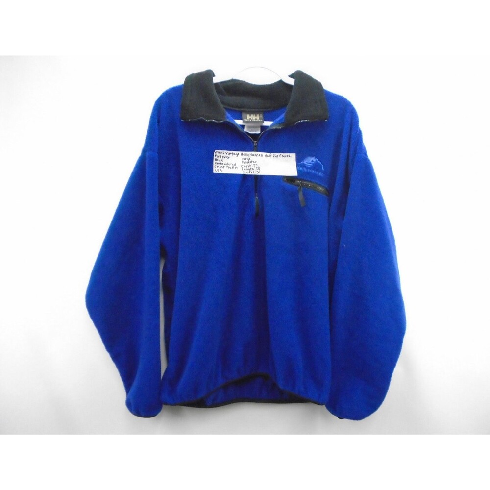 Vintage Helly Hansen Fleece Pullover Mens Large Blue Half Zip Embroidered USA